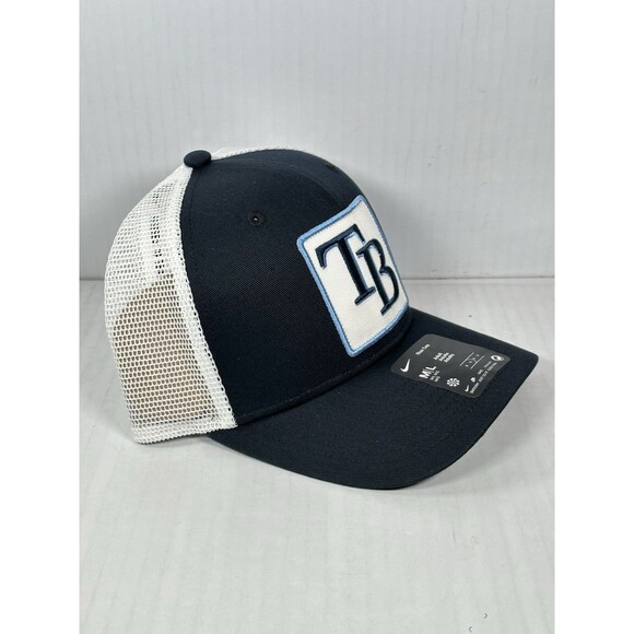 Size M/L Tampa Bay Rays MLB Rise Adjustable Trucker Hat Cap Blue White NEW - Picture 3 of 5